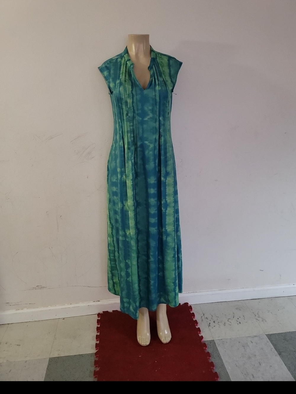 Reborn Teal & Lime Tie-Dye Cap Sleeve Maxi Dress